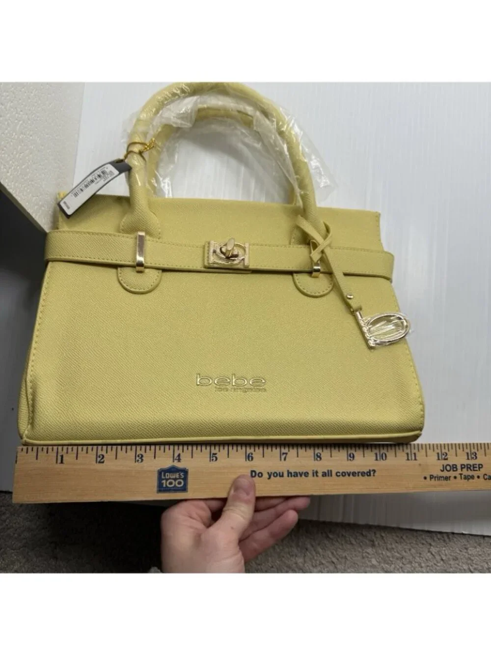 Bebe Yellow Satchel Handbag NWT Structured Top Handle Purse Gold Hardware
